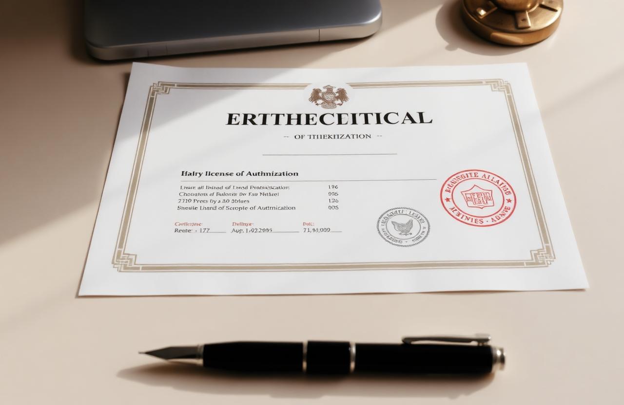 Documento de licencia con sellos oficiales sobre escritorio claro, símbolo del análisis de autorización de los casinos Anjouan